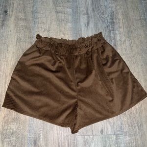 Corduroy-style paper bag shorts